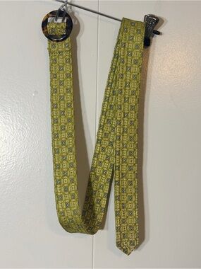 J. Crew Green Patterned silk Belt with Tortoiseshell Buckle